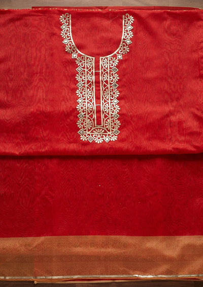 Orange Gotapatti Semi Crepe Designer Unstitched Salwar Suit - Koskii