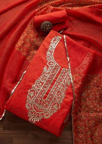 Orange Gotapatti Semi Crepe Designer Unstitched Salwar Suit - Koskii