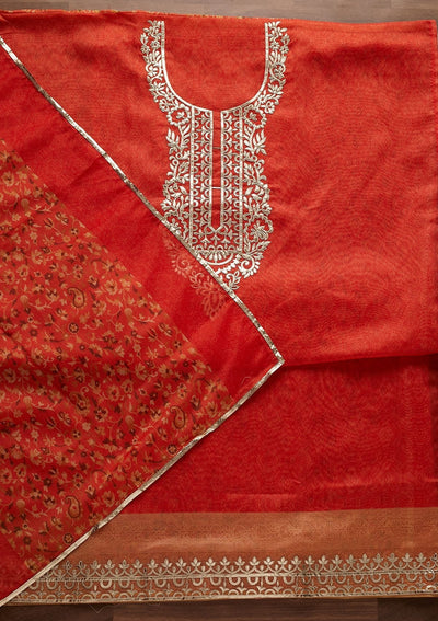 Orange Gotapatti Semi Crepe Designer Unstitched Salwar Suit - Koskii