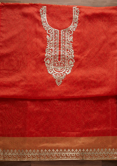Orange Gotapatti Semi Crepe Designer Unstitched Salwar Suit - Koskii