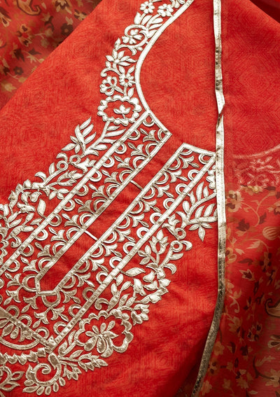 Orange Gotapatti Semi Crepe Designer Unstitched Salwar Suit - Koskii