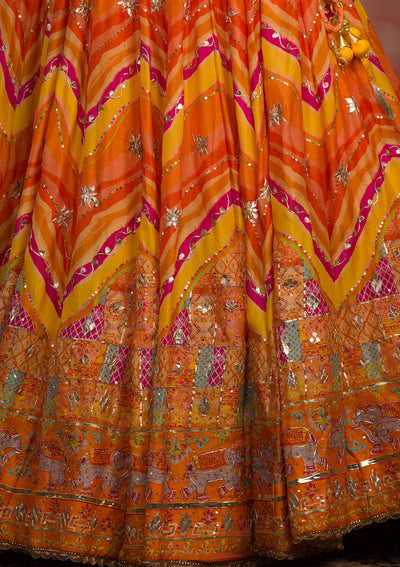 Orange Gotapatti Soft Silk Semi-Stitched Lehenga-Koskii