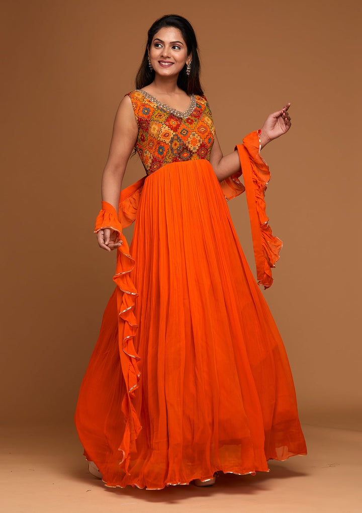 Orange Pearlwork Georgette Designer Salwar Suit - Koskii