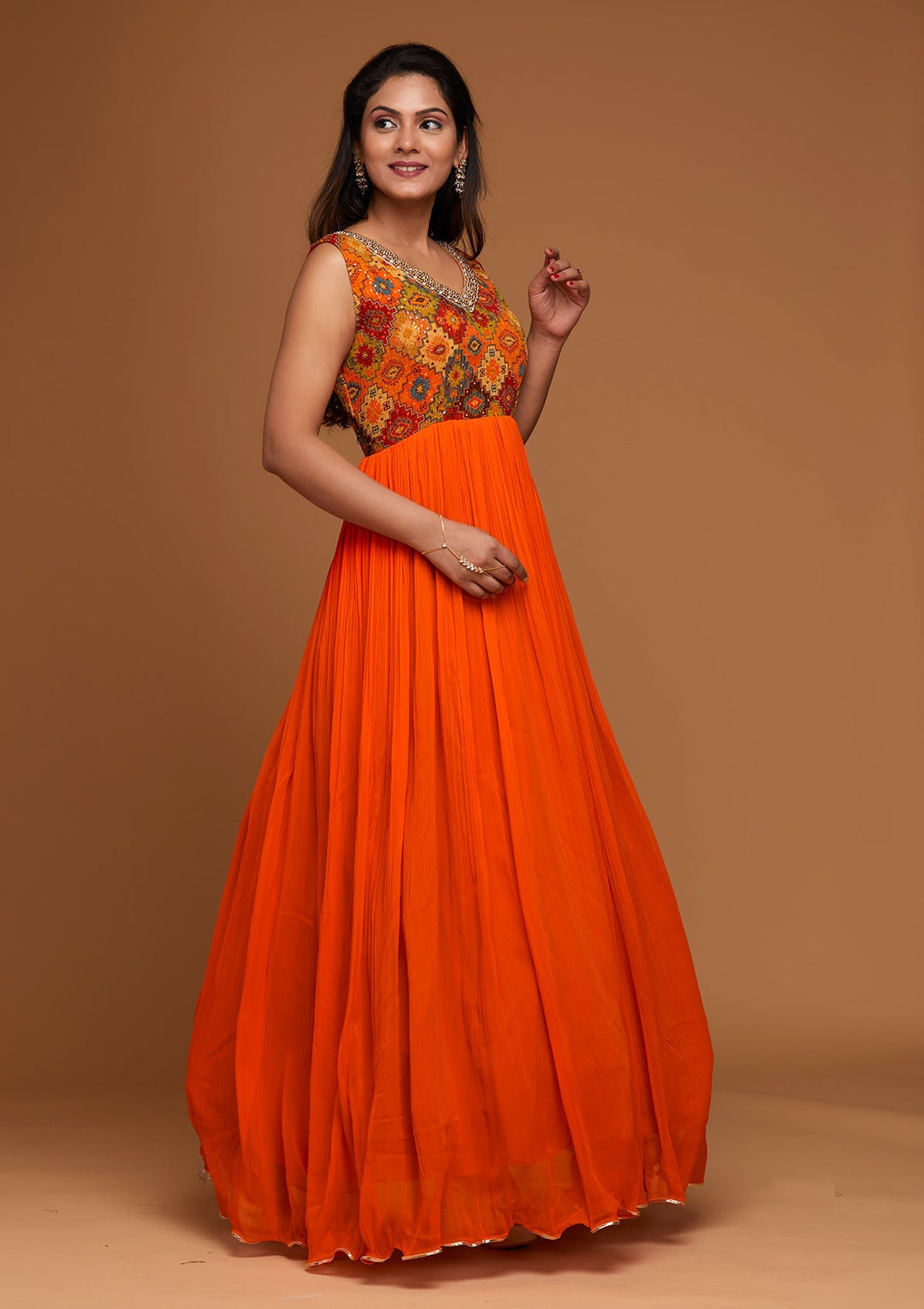 Orange Pearlwork Georgette Designer Salwar Suit - Koskii