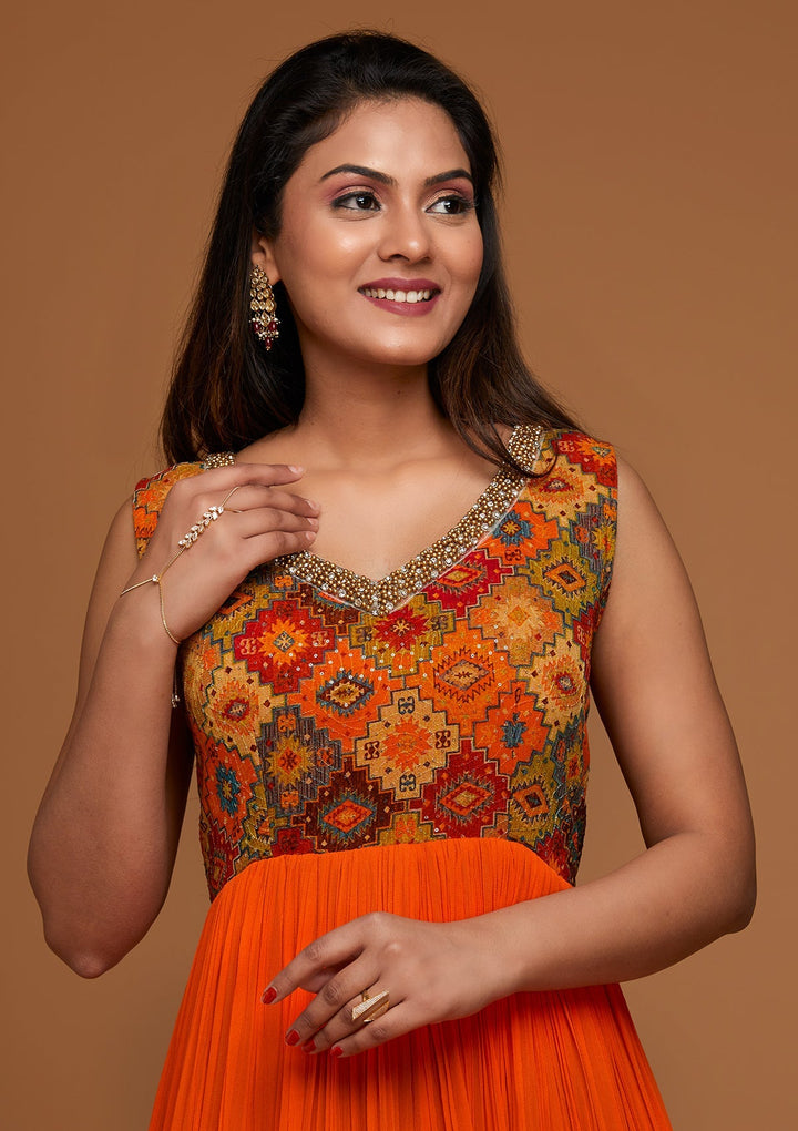 Orange Pearlwork Georgette Designer Salwar Suit - Koskii