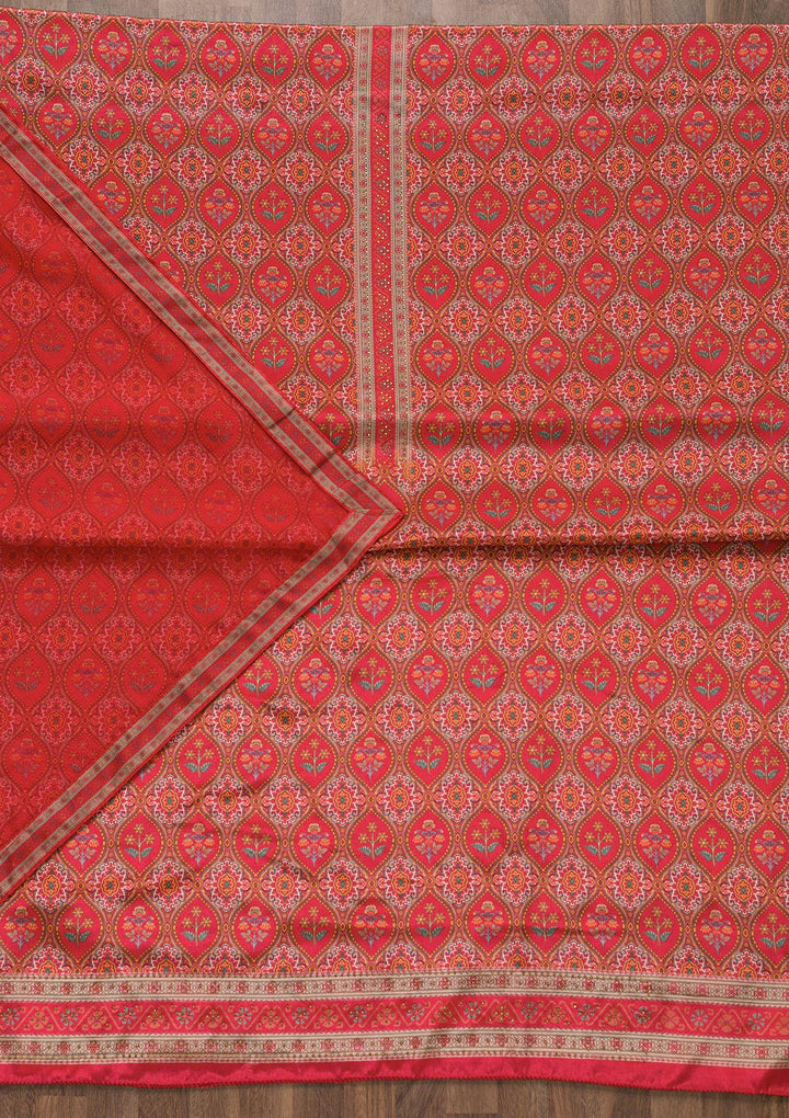Orange Soft Silk Printed Unstitched Salwar Suit-koskii
