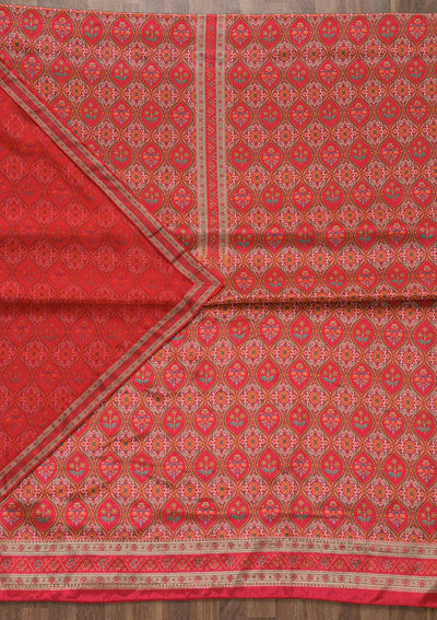 Orange Soft Silk Printed Unstitched Salwar Suit-koskii