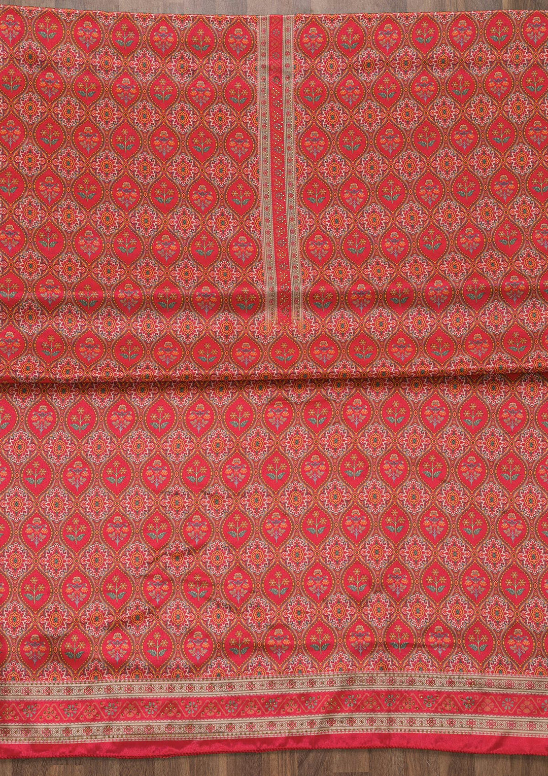 Orange Soft Silk Printed Unstitched Salwar Suit-koskii