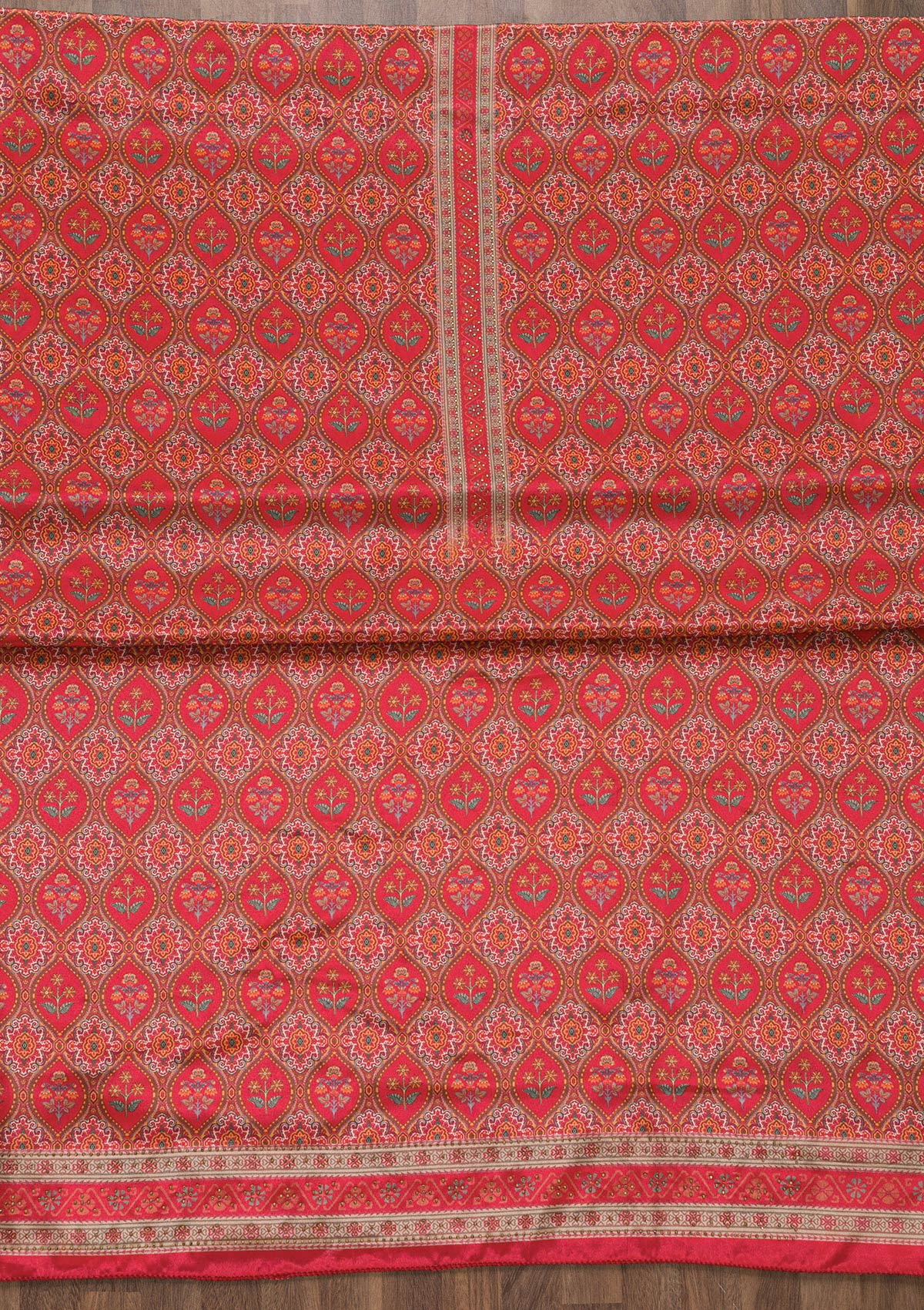 Orange Soft Silk Printed Unstitched Salwar Suit-koskii
