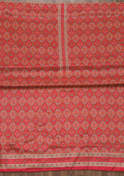 Orange Soft Silk Printed Unstitched Salwar Suit-koskii