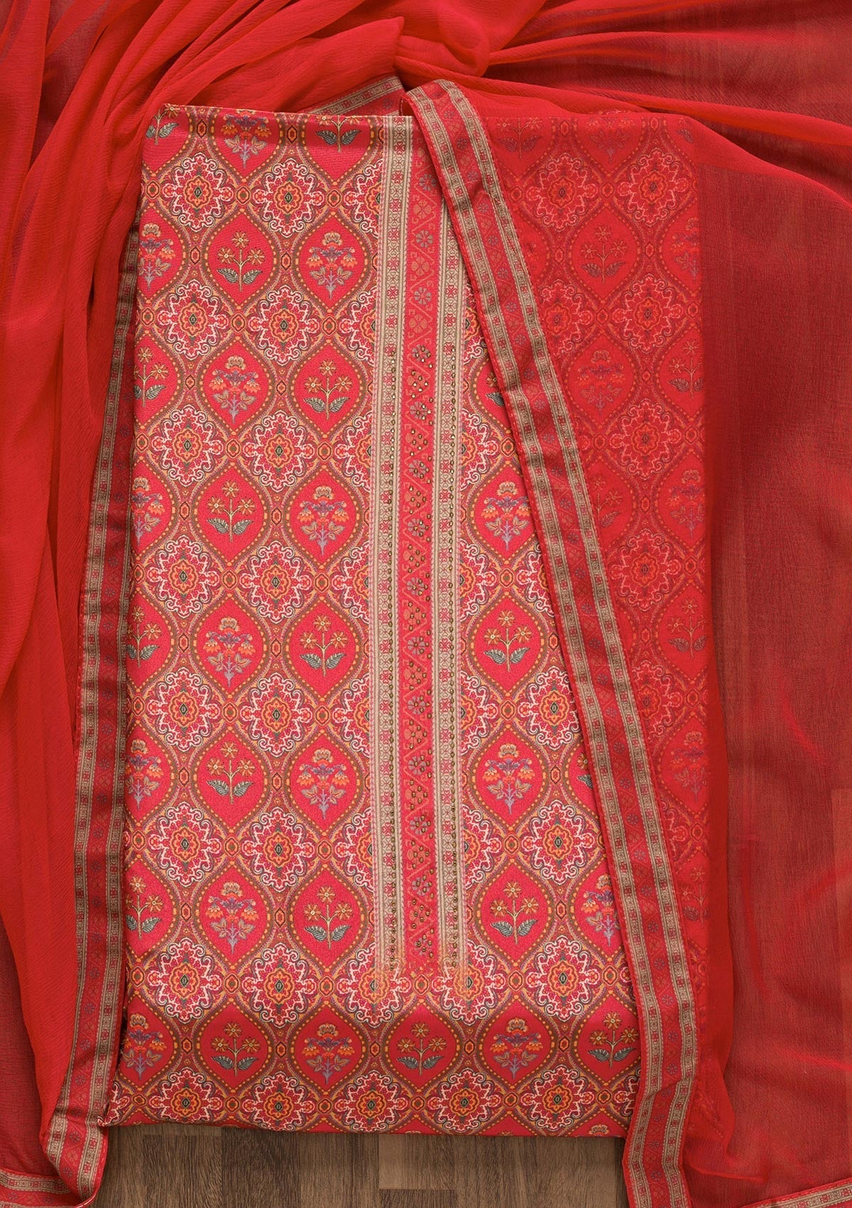 Orange Soft Silk Printed Unstitched Salwar Suit-koskii