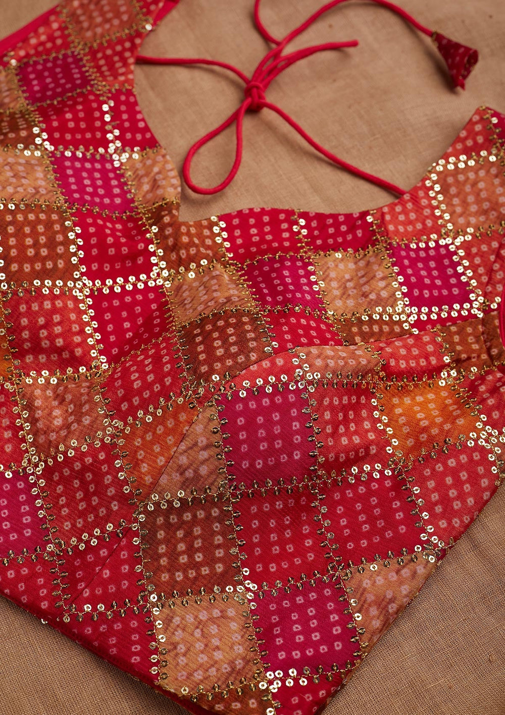 Orange Sequins Georgette Blouse-Koskii