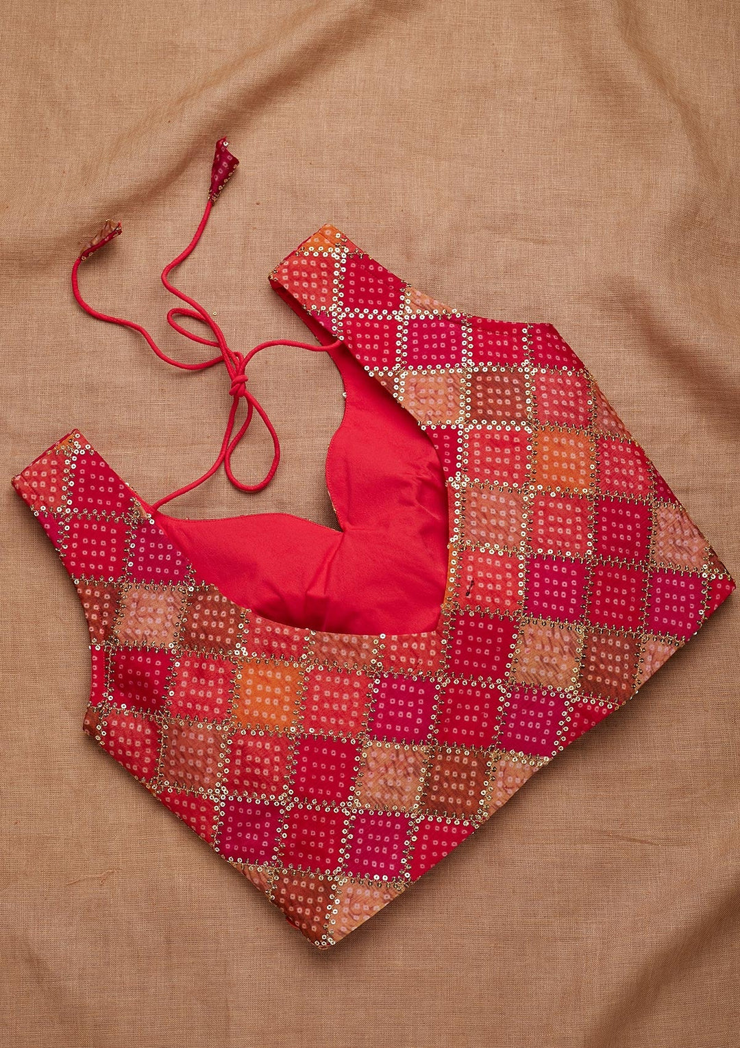 Orange Sequins Georgette Blouse-Koskii
