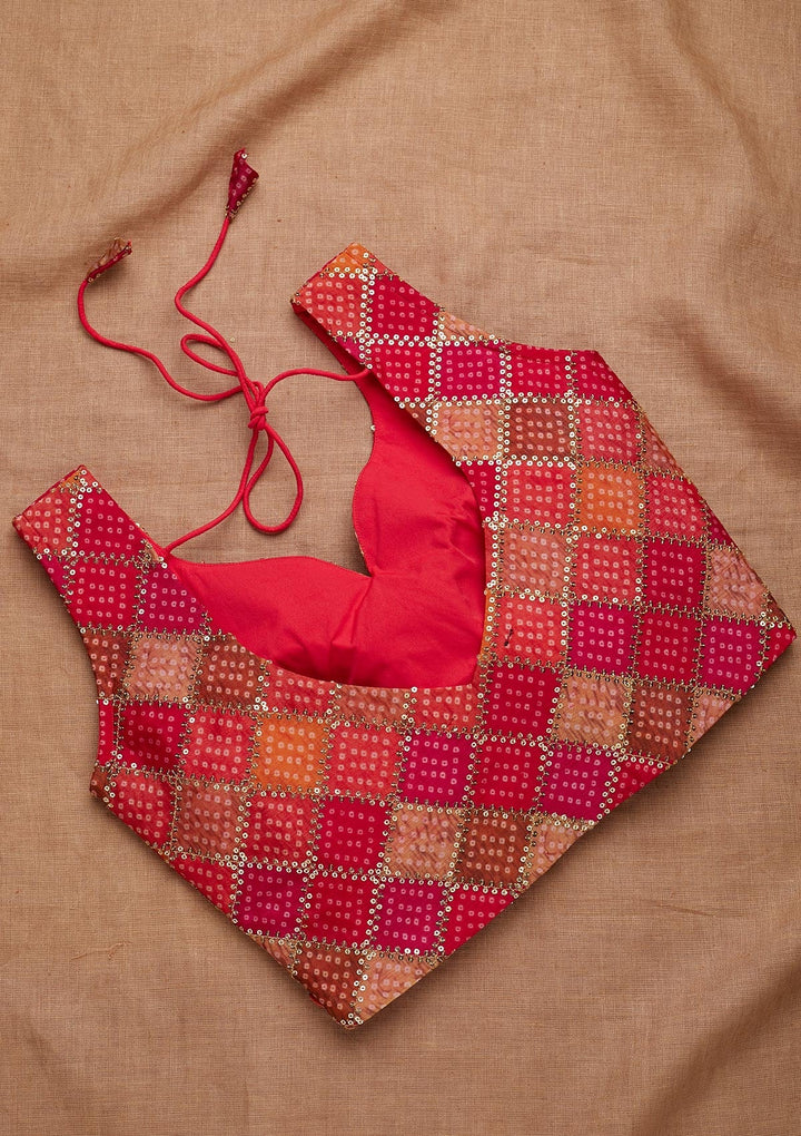 Orange Sequins Georgette Blouse-Koskii