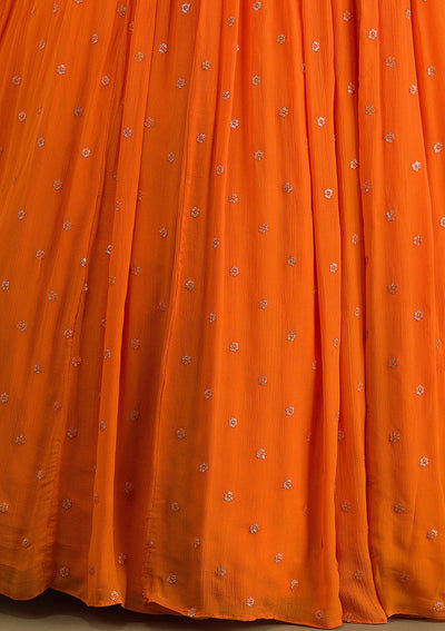 Orange Sequins Georgette Readymade Lehenga-Koskii