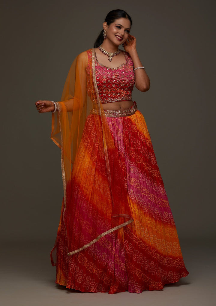 Orange Sequins Georgette Designer Lehenga- Koskii