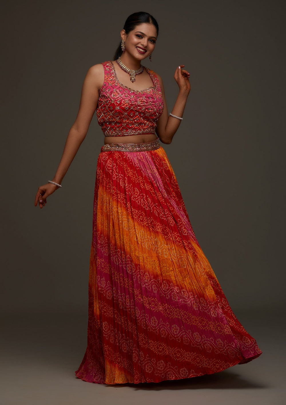 Orange Sequins Georgette Designer Lehenga - Koskii