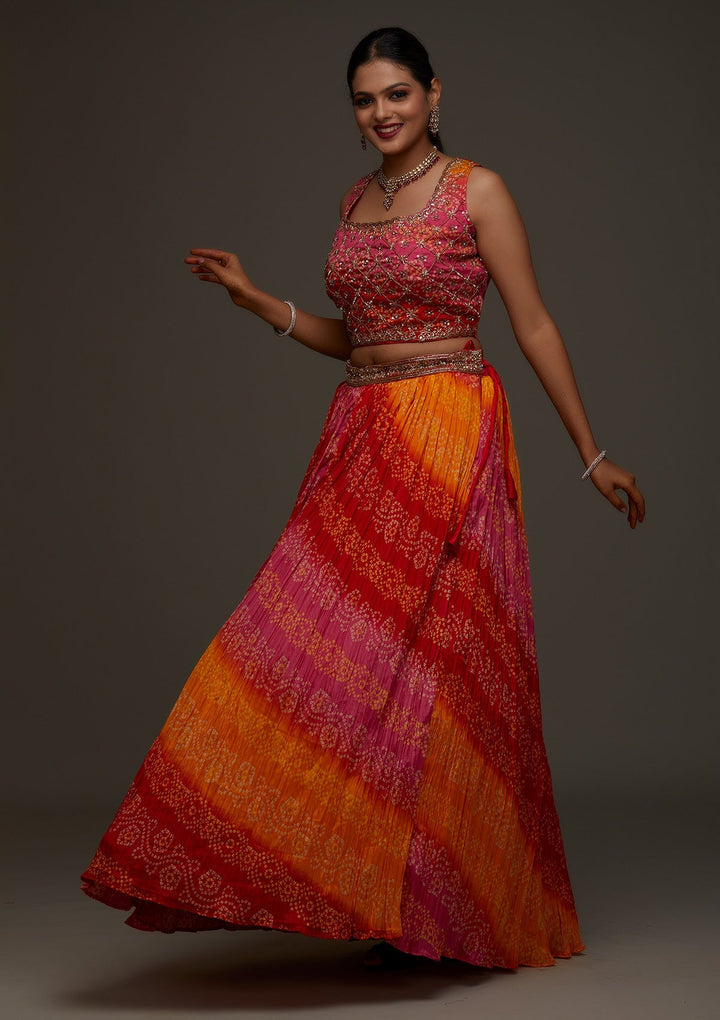 Orange Sequins Georgette Designer Lehenga - Koskii