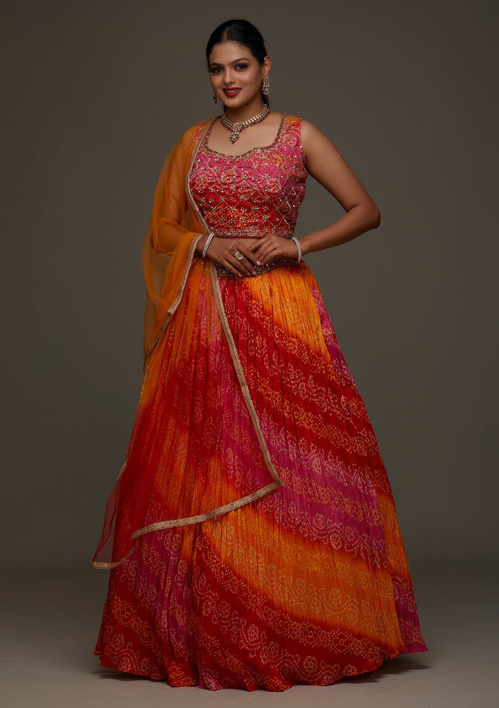 Orange Sequins Georgette Designer Lehenga - Koskii