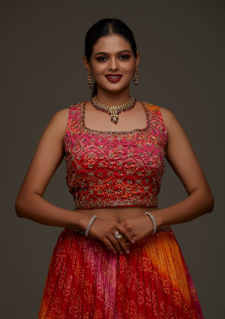 Orange Sequins Georgette Designer Lehenga - Koskii
