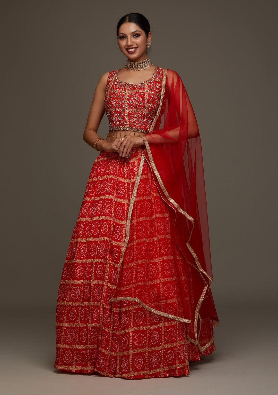 Orange Sequins Georgette Designer Lehenga- Koskii