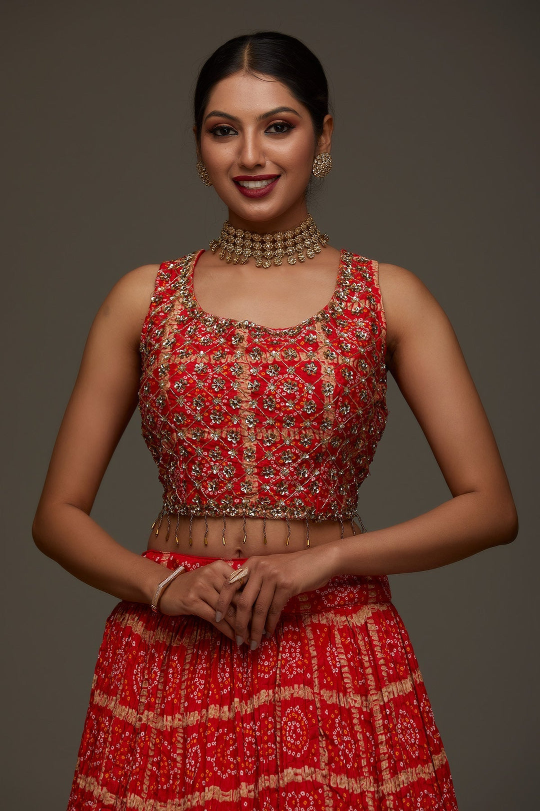 Orange Sequins Georgette Designer Lehenga - Koskii