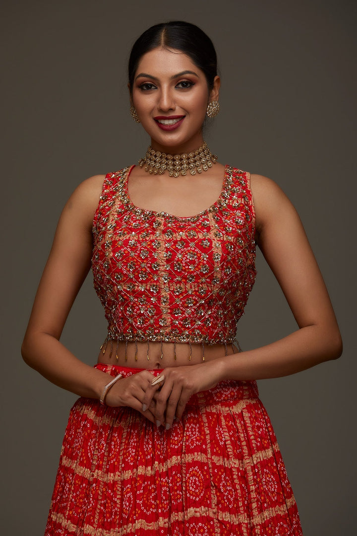 Orange Sequins Georgette Designer Lehenga - Koskii