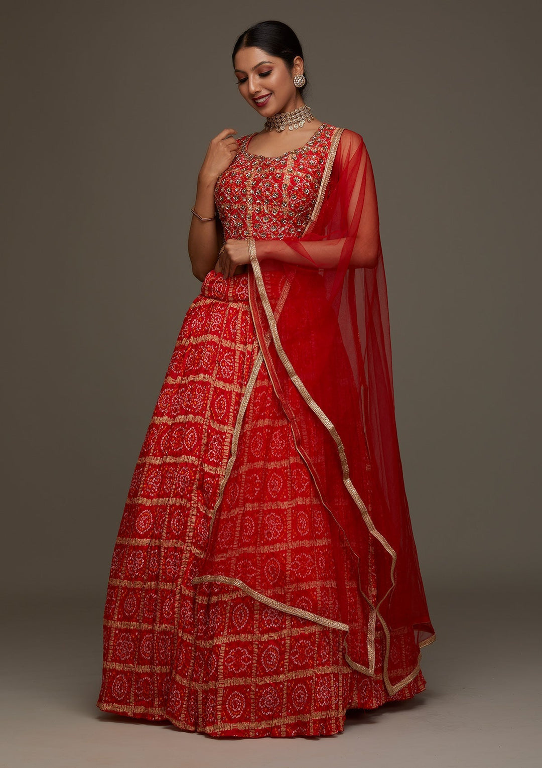 Orange Sequins Georgette Designer Lehenga - Koskii