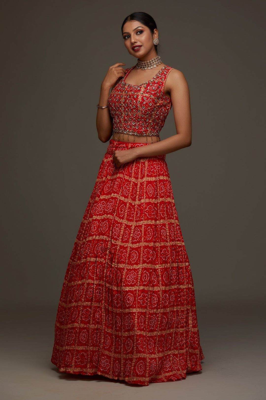 Orange Sequins Georgette Designer Lehenga - Koskii
