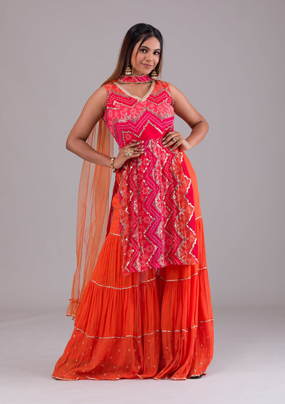 Orange Sequins Georgette Designer Salwar Suit-Koskii