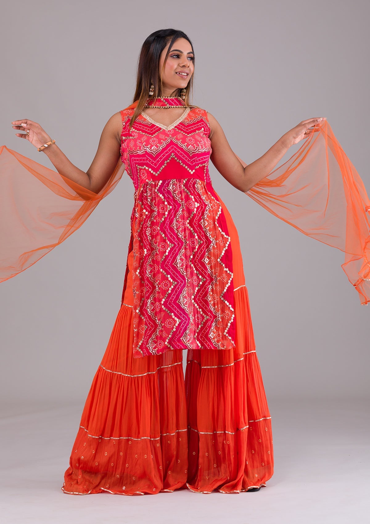 Orange Sequins Georgette Designer Salwar Suit-Koskii