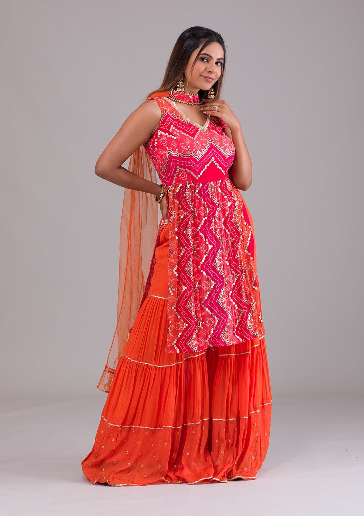Orange Sequins Georgette Designer Salwar Suit-Koskii
