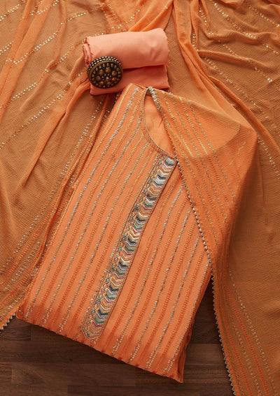 Orange Sequins Georgette Designer Unstitched Salwar Suit - Koskii