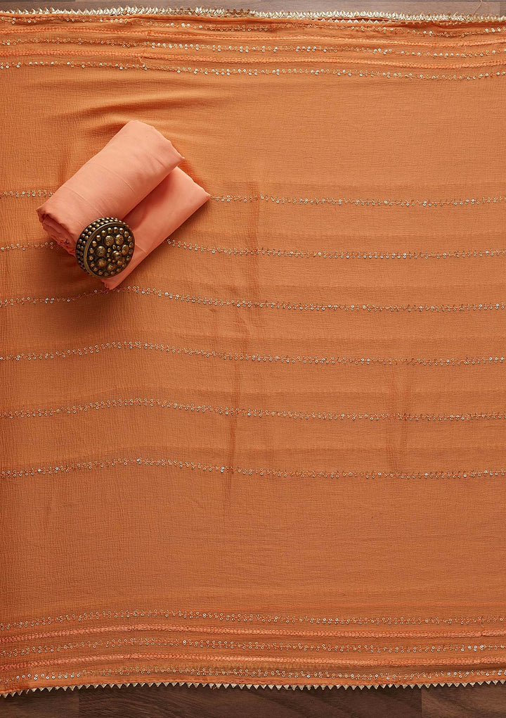 Orange Sequins Georgette Designer Unstitched Salwar Suit - Koskii