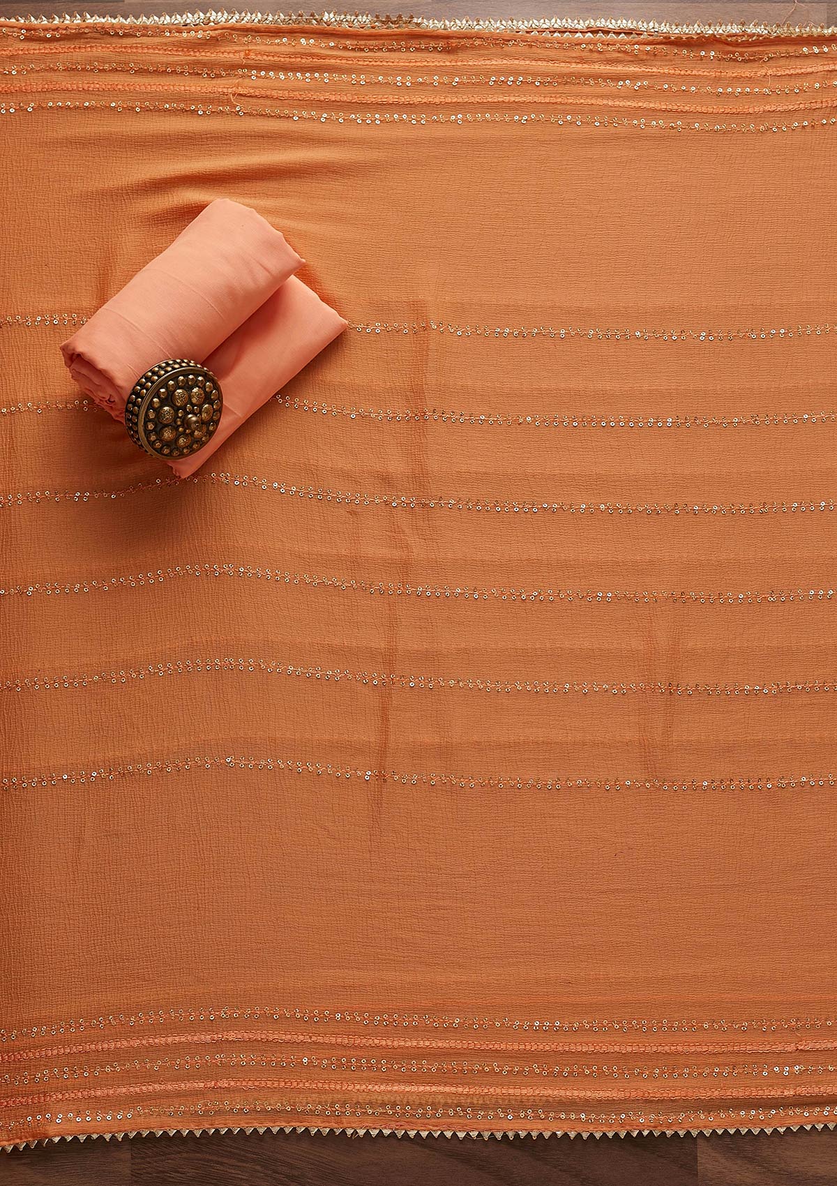 Orange Sequins Georgette Designer Unstitched Salwar Suit - Koskii