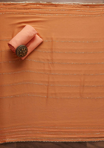 Orange Sequins Georgette Designer Unstitched Salwar Suit - Koskii