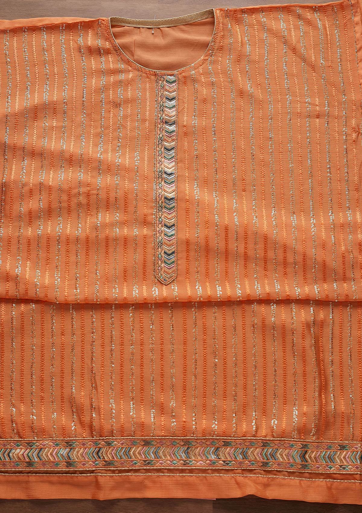 Orange Sequins Georgette Designer Unstitched Salwar Suit - Koskii