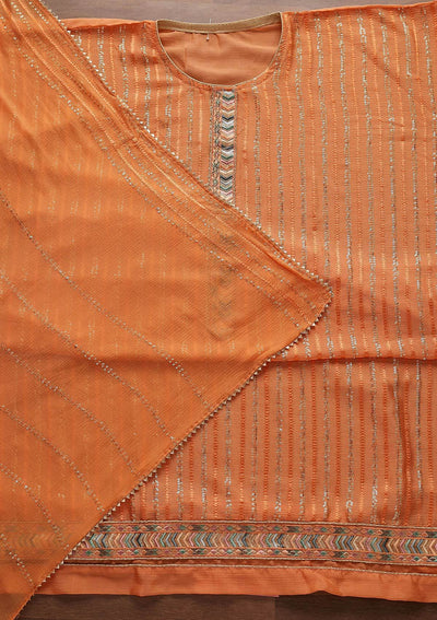 Orange Sequins Georgette Designer Unstitched Salwar Suit - Koskii