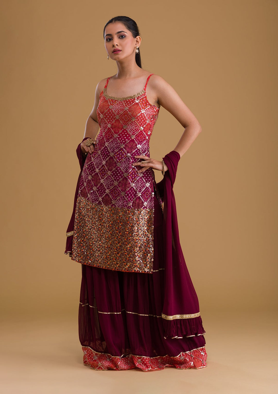 Orange Sequins Georgette Designer Salwar Suit-Koskii