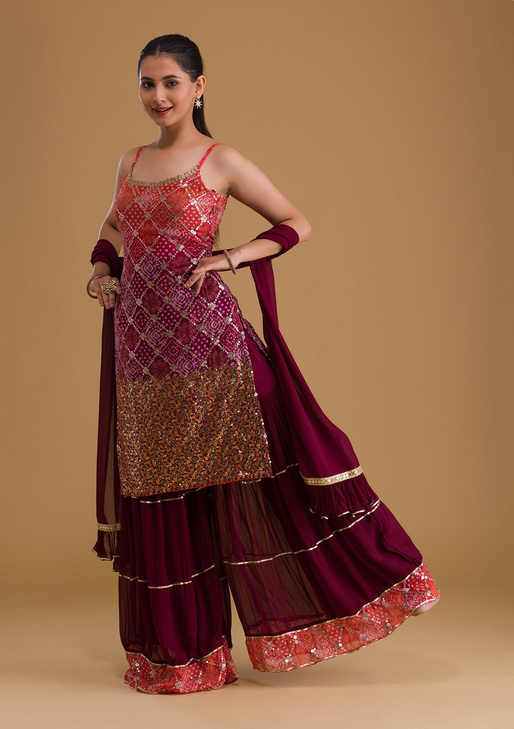 Orange Sequins Georgette Designer Salwar Suit-Koskii