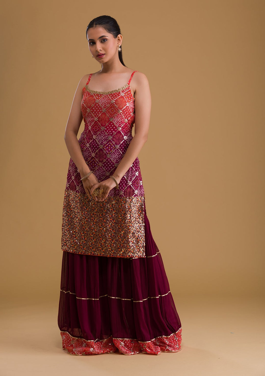 Orange Sequins Georgette Designer Salwar Suit-Koskii