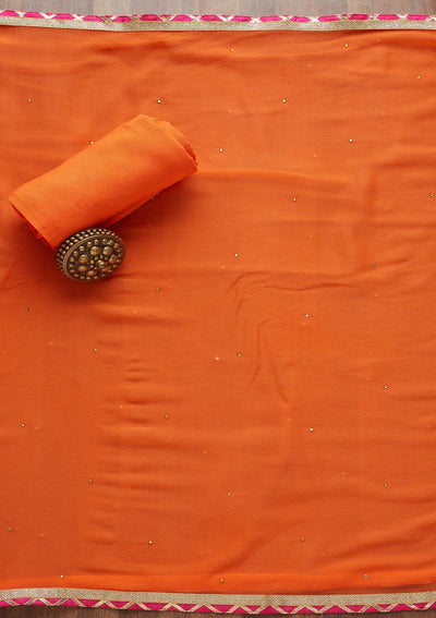 Orange Stonework Art Silk Unstitched Salwar Suit-Koskii