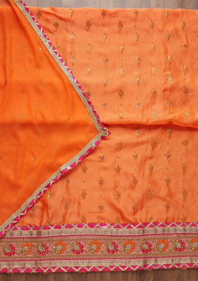 Orange Stonework Art Silk Unstitched Salwar Suit-Koskii