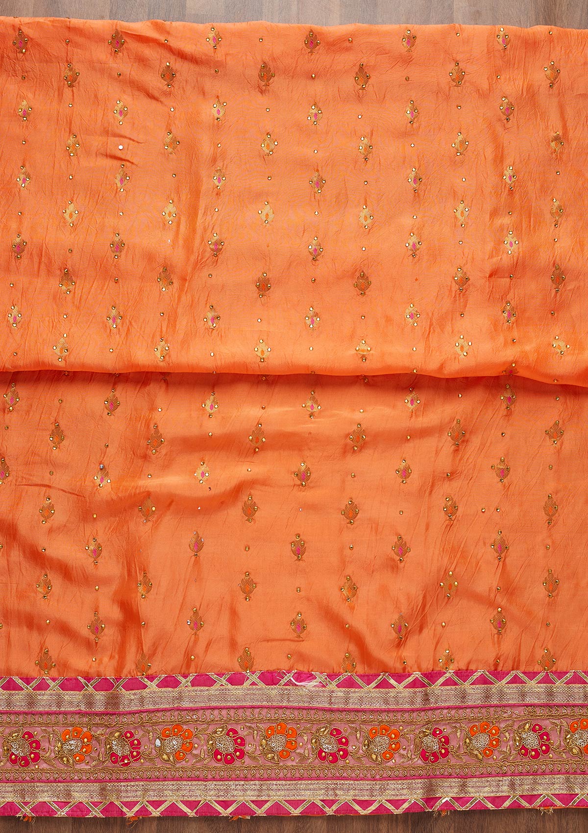 Orange Stonework Art Silk Unstitched Salwar Suit-Koskii