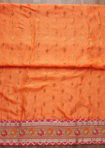 Orange Stonework Art Silk Unstitched Salwar Suit-Koskii