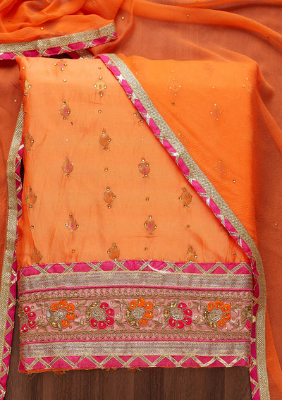 Orange Stonework Art Silk Unstitched Salwar Suit-Koskii