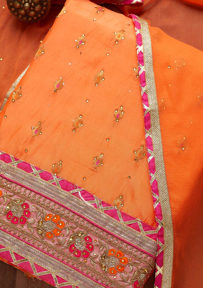 Orange Stonework Art Silk Unstitched Salwar Suit-Koskii