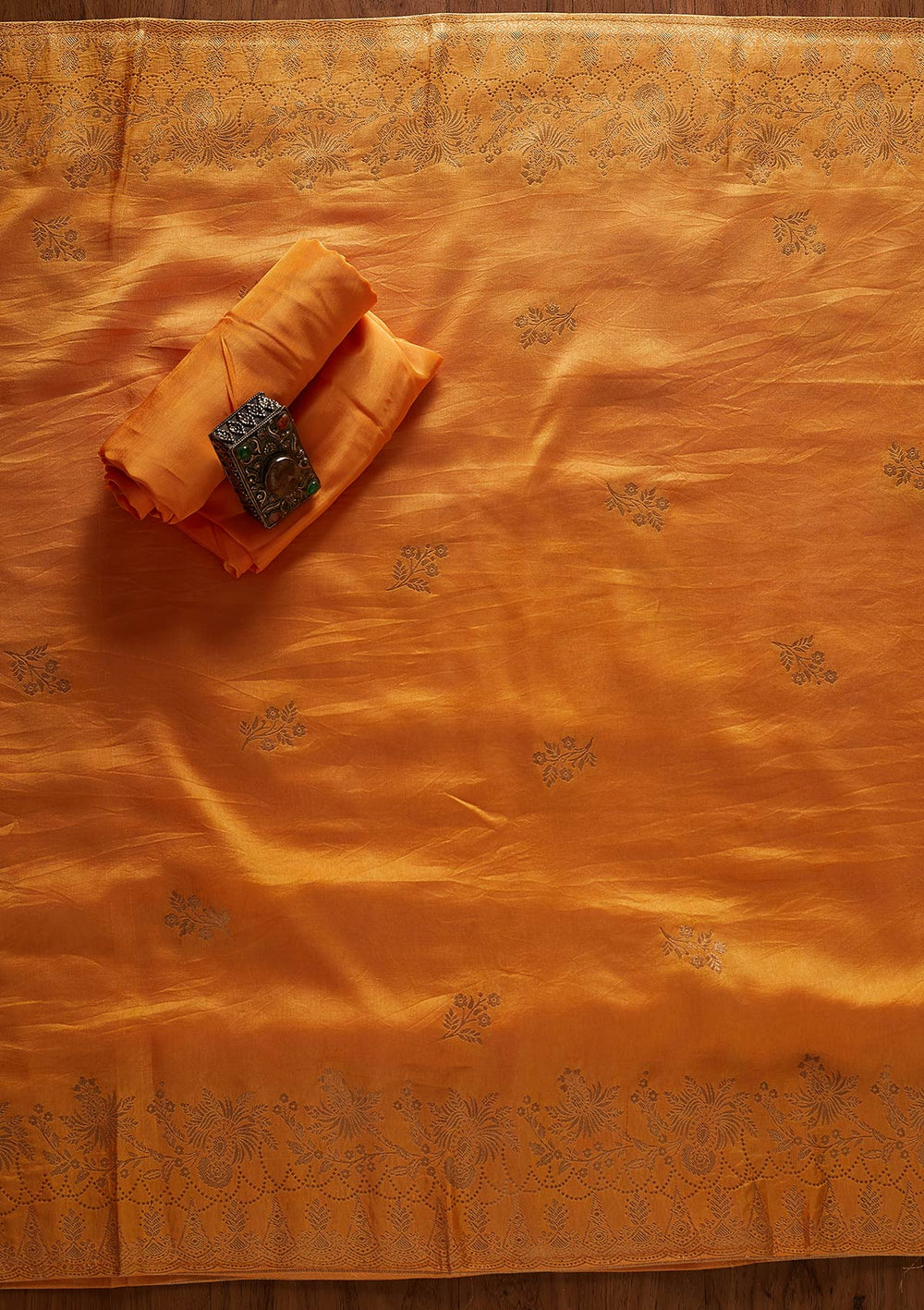 Orange Stonework Chanderi Designer Unstitched Salwar Suit - koskii