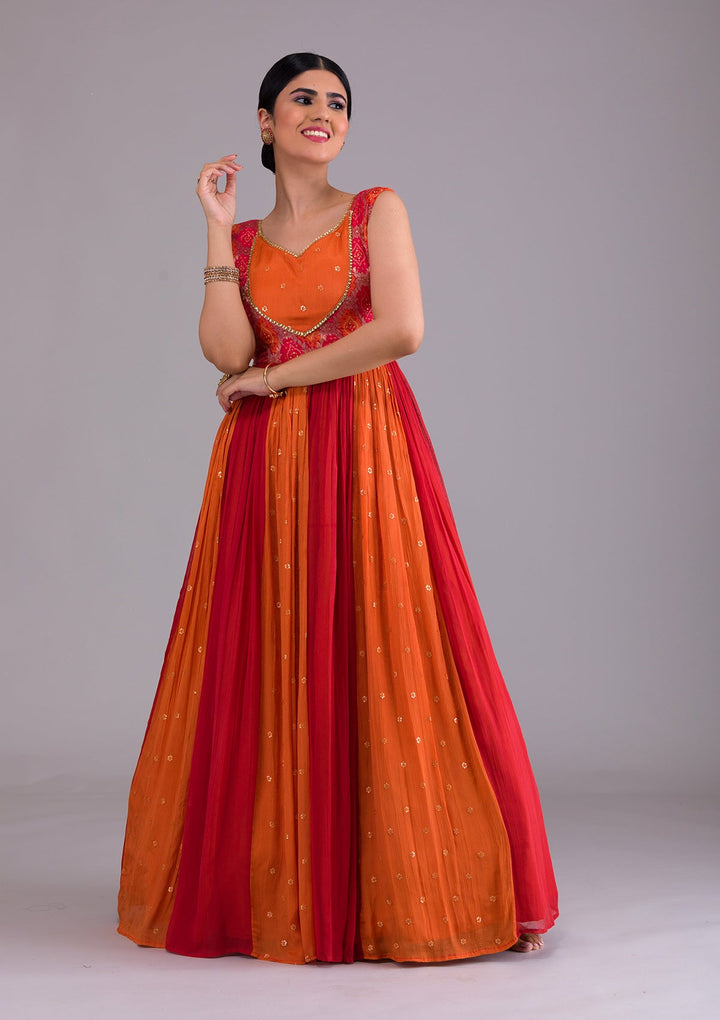 Orange Stonework Georgette Designer Gown-Koskii