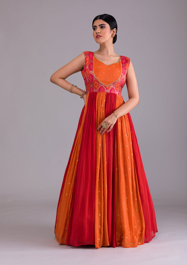 Orange Stonework Georgette Designer Gown-Koskii